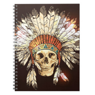Caderno Espiral Headdress Nativo Americano Desenhado à Mão com H