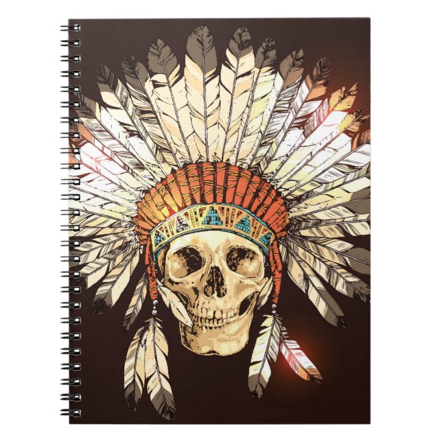 Caderno Espiral Headdress Nativo Americano Desenhado à Mão com H (Frente)