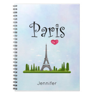 Caderno Espiral Heart Paris com personagem de torre Eiffel