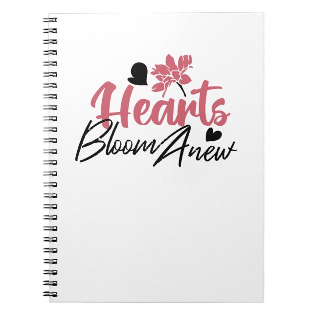 Caderno Espiral Hearts Bloom Anew - citação Floral Inspiracional (Frente)