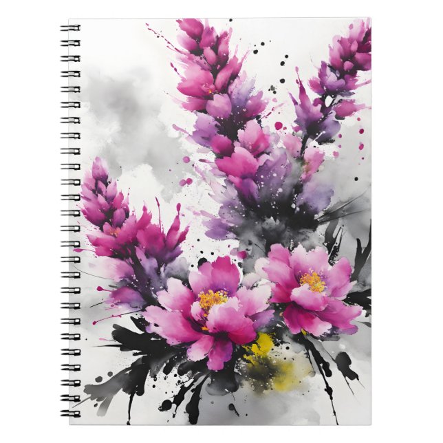 Caderno Espiral Heather - Flores aquarela (Frente)