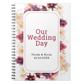Caderno Espiral Hellebore Floral Burgundy Wedding Planner