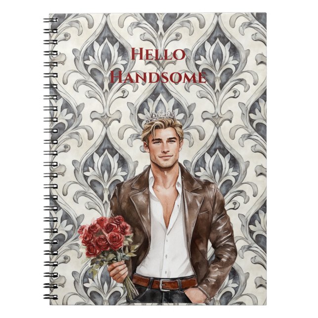 Caderno Espiral Hello Handsome Blond Man Royal Romantic Red Roses (Frente)
