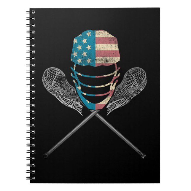 Caderno Espiral Helmet E Stick Lacrosse American Flag Lax (Frente)