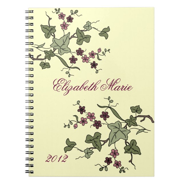 Caderno Espiral Hera inglesa & Flor-Nome roxo (Frente)