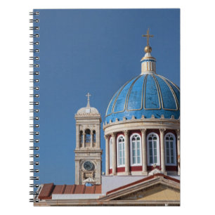 Caderno Espiral Hermoupolis, Ilha Syros, Grécia. Cúpula azul de
