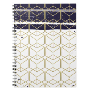 Caderno Espiral Hexágono Moderno Azul Marinho Dourado Geométrico G