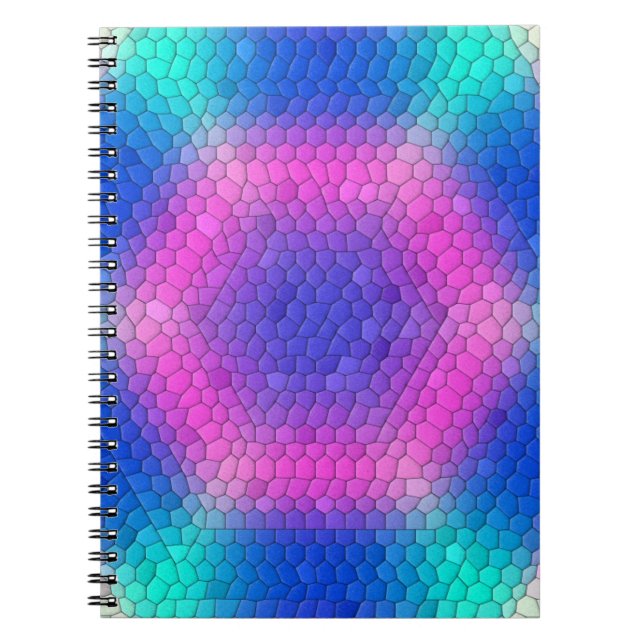 Caderno Espiral Hexágonos Holográficos de Escala de Sereia Rosa a  (Frente)