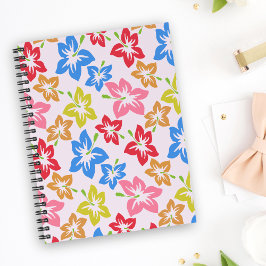 Caderno Espiral Hibisco Colorido, Padrão De Flores