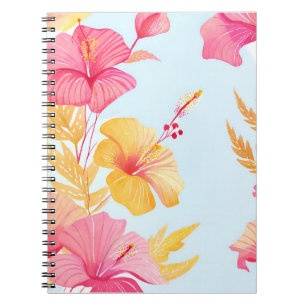 Caderno Espiral Hibisco Lindo Aquarela de Flor Tropical