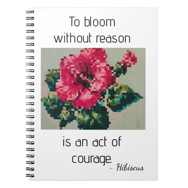 Caderno Espiral Hibisco Rosa em Pixels Suaves (Frente)
