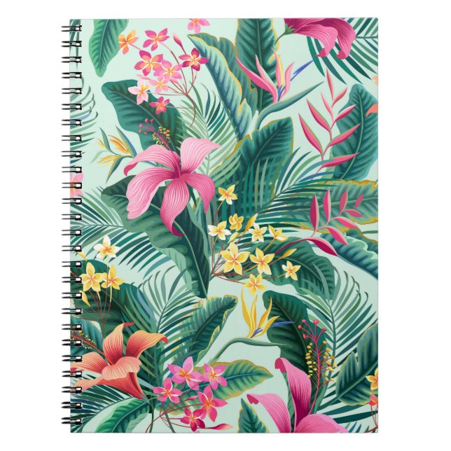 Caderno Espiral Hibisco Tropical: Padrão Floral Sem Costura (Frente)