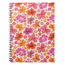 Caderno Espiral hibisco tropical - rosa e laranja