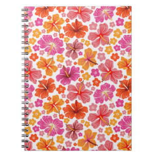 Caderno Espiral hibisco tropical - rosa e laranja
