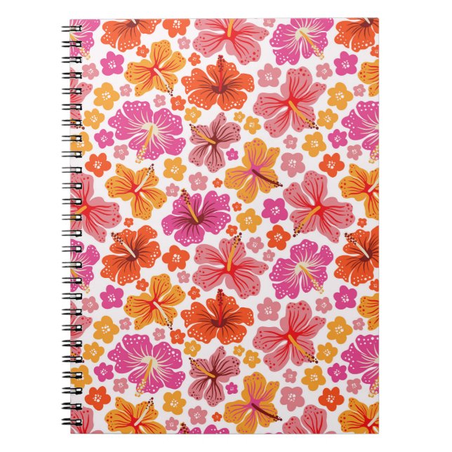 Caderno Espiral hibisco tropical - rosa e laranja (Frente)