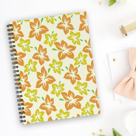 Caderno Espiral Hibiscus Amarelo, Hibisco Laranja, Padrão Floral
