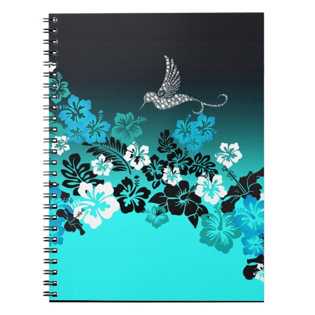 Caderno Espiral Hibiscus em Turquesa com Bolsa de compra de Hummin (Frente)