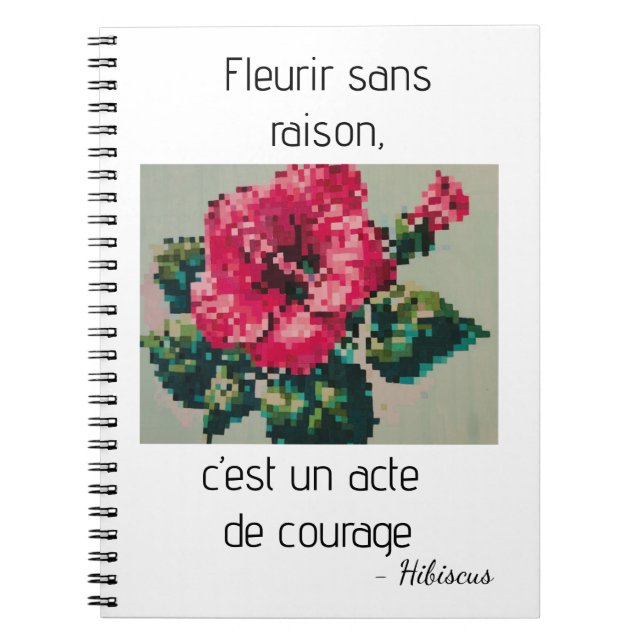 Caderno Espiral Hibiscus rosa em pixels delicados (Frente)