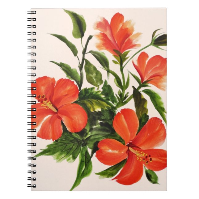 Caderno Espiral Hibiscus vermelho quente (Frente)