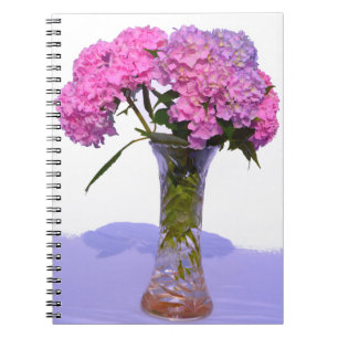 Caderno Espiral Hídrangas florais roxas, cor-de-rosa, elegantes