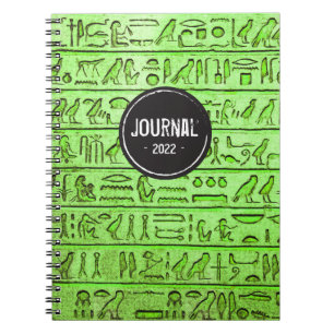 Caderno Espiral Hieróglifos Antigos Egípcios - Notebook Verde
