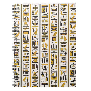 Caderno Espiral Hieróglifos Egípcios: Amarelo-Preto Sem Costura.