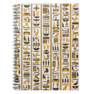 Caderno Espiral Hieróglifos egípcios de cor amarelo-preto sem co