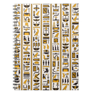 Caderno Espiral Hieróglifos egípcios de cor amarelo-preto sem cost