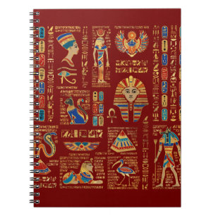 Caderno Espiral Hieróglifos egípcios e divindades em vermelho