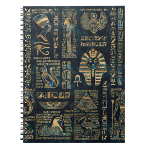Caderno Espiral Hieroglyphs e deidades egípcios - olmo e ouro