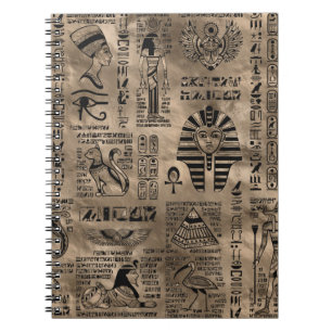 Caderno Espiral Hieroglyphs e deidades egípcios - ouro luxuoso