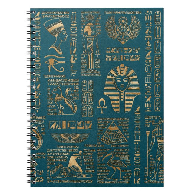 Caderno Espiral Hieroglyphs e deidades egípcios - ouro na cerceta (Frente)