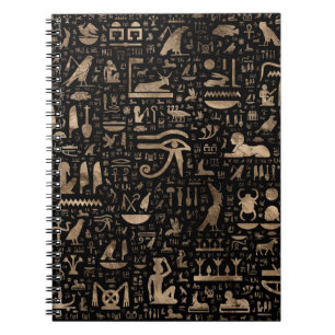 Caderno Espiral Hieroglyphs egípcios antigos - preto e ouro