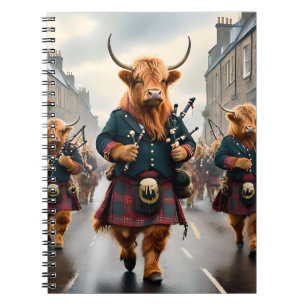 Caderno Espiral Highland Harmony: Bagpipe Highland Cow Banda