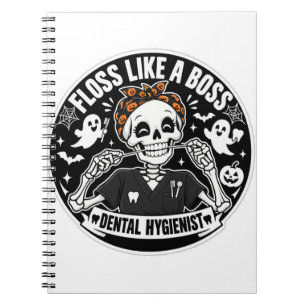 Caderno Espiral Higienista Dental Esqueleto de Halloween
