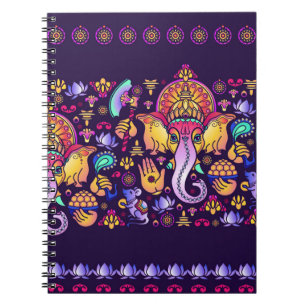 Caderno Espiral Hindu Deus Ganesha e símbolos indianos em forma d
