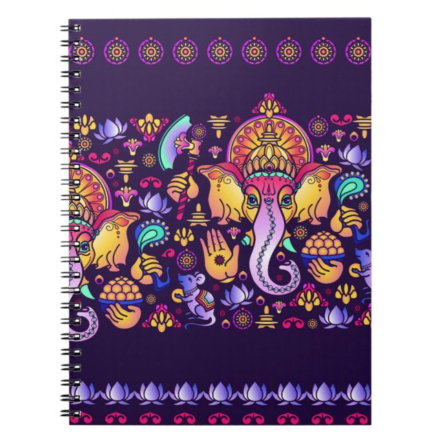 Caderno Espiral Hindu Deus Ganesha e símbolos indianos em forma de (Frente)