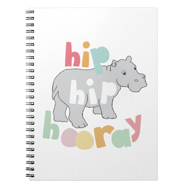 Caderno Espiral Hip Hip Hooray Cinza Hippo Desenhando Bela Arte An (Frente)