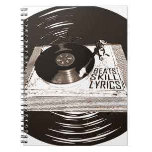 CADERNO ESPIRAL HIP HOP BEATS SKILL LYRICS ON TURNTABLE