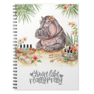 Caderno Espiral Hipopótamo de Spa na Praia com Manicure de Biquíni