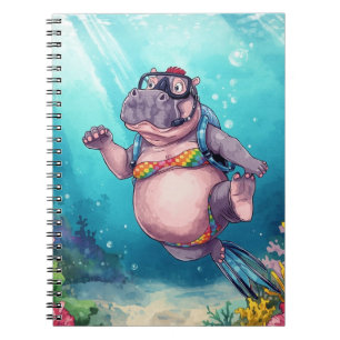 Caderno Espiral Hipopótamo mergulhador subaquático