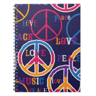 Caderno Espiral Hippie Peace: Design de símbolos vibrantes.