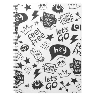 Caderno Espiral Hippie Preto e Branco: Estilo de Vintage