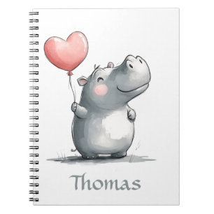Caderno Espiral Hippo Bonito com Ilustração de Balão de Coração