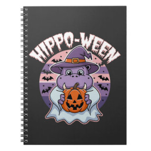 Caderno Espiral Hippo-entre Spooky Halloween Moo Deng Hippo Ghost