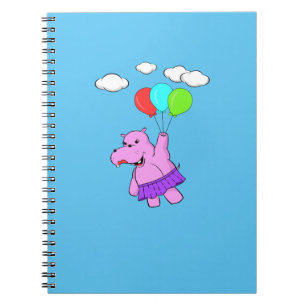 Caderno Espiral Hippo Rosa Voando Com Balões