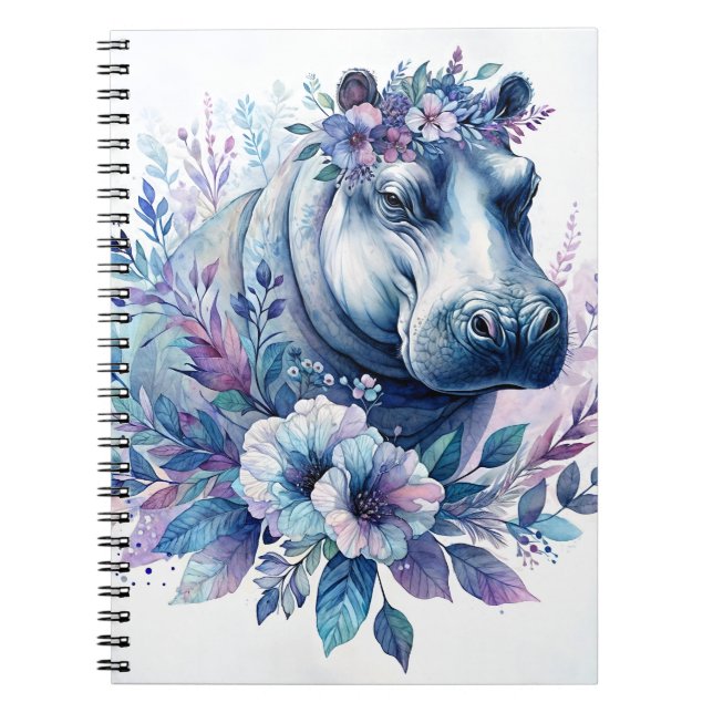 Caderno Espiral Hippo Watercolor Arte Floral (Frente)