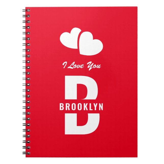 Caderno Espiral Hipster branco Feliz dia de os namorados monograma (Frente)