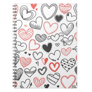 Caderno Espiral hipster de rabisco namorados vermelho e preto