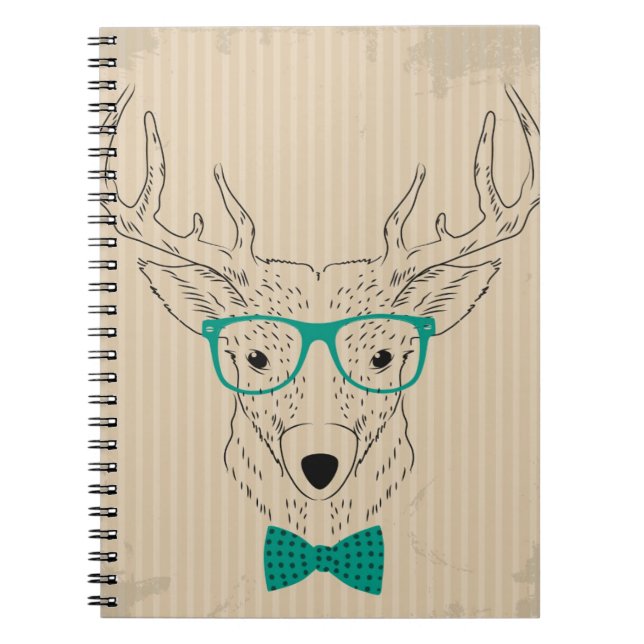 Caderno Espiral Hipster Reindeer Elk com óculos graciosos Natal (Frente)